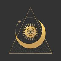 Celestial magical sacred All seeing eye symbol in triangle. Mystical boho concept with magic eye vector