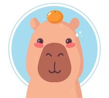 Cute capybara with tangerine on a head vector