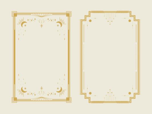 Celestial Tarot card border templates. Celestial esoteric decorative frames