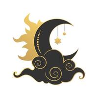 Celestial emblem with golden crescent moon and cloud vector