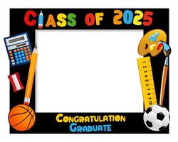 Class of 2025, cute photo frame design with 3D graphic elements vector