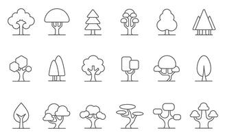 Line tree icon. Pine forest and park trees outline logo, tree-like linear garden plant icons, parks and pines wood simple logo design. isolated set vector