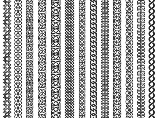 Celtic border pattern. Braided knot frame, seamless ornamental tribal decorative framing with knotted rope and chain elements, medieval Irish Welsh ornaments. Celtic braid