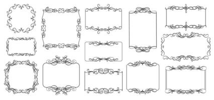 Ornamental calligraphic frames. Ornate decorative border, luxury royal framing with decorative ornament, swirls and filigree frame elements for wedding invitation card. set vector