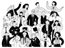 Doodle crowd. People group talking and discussing, sketch diverse social groups background, business people community and society concept. hand drawn persons crowd vector