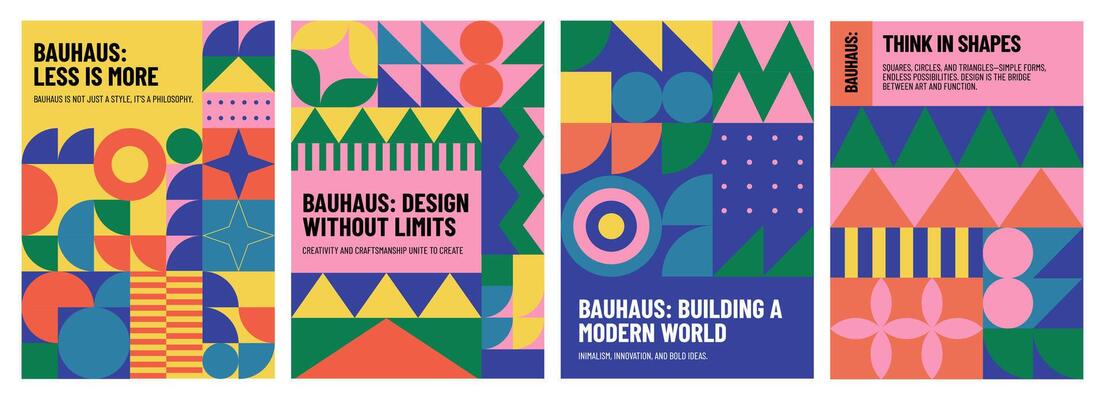 Geometric memphis poster. Abstract minimal bauhaus pattern with simple circle square geometric shapes, modern geometry Scandinavian cover design. abstraction backgrounds set