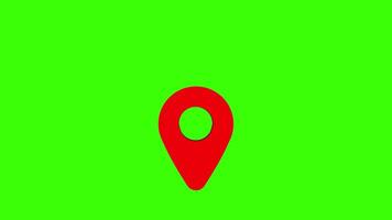 Red location map marker on green chroma key video