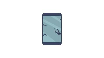 Broken smartphone screen animation on white background video