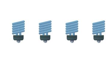 Four energy saving bulbs in a row animation video