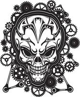 Robotic Skull, Mechanical Cogs Background vector