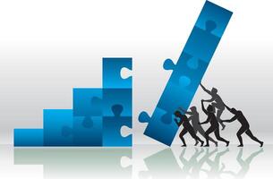 Teamwork Effort, Pushing Puzzle Graph Concept vector
