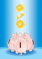 Piggybanks tossing coins, concept illustration vector
