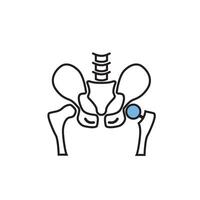 Arthroplasty line black icon. Hip replacement implant installed in the pelvis bone. Isolated element. vector