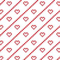 Pixelated red heart pattern on diagonal stripes vector
