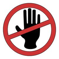 Stop hand sign with red circle and diagonal line warning symbol vector