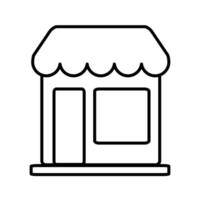 Simple line drawing of a market stall with awning and window vector