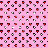 Pink background with pixelated red hearts and white ducks pattern vector