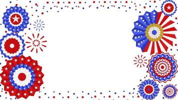 Patriotic banner with red, white, and blue starburst designs and fireworks frame vector