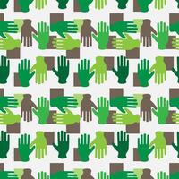 Colorful pattern of overlapping green hands on geometric background vector