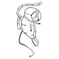 Funny cartoon mouse floating in space in a spacesuit. Line art perfect for coloring pages, kids' books, or sci-fi themed designs. Ideal for space adventures, imagination projects vector