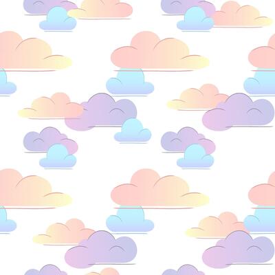 Seamless pastel pattern with cute clouds. The hand drawn style is perfect for baby products, nursery decor, baby textiles, wrapping paper and scrapbooking. Soft dreamy colors