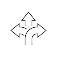 Three ways arrow up icon in line style. 3 direction choice sign symbol. Editable stroke vector