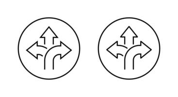 Three way arrow up outline icon on circle line. Direction choice sign symbol vector