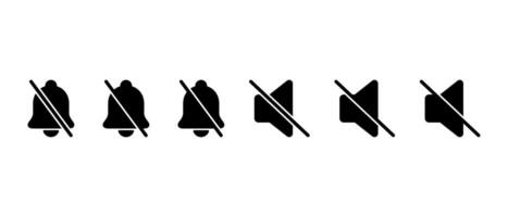Silent bell and mute speaker icon set. Off sound and no audio sign symbol vector
