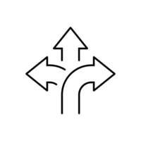 Three-way arrow outline icon in rounded corner. 3 direction choice sign symbol. Editable stroke vector