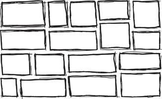 Border frame. Black dirty scribble square collection. Simple scratch brush empty doodle. Freehand grungy rectangle. Outline line vector