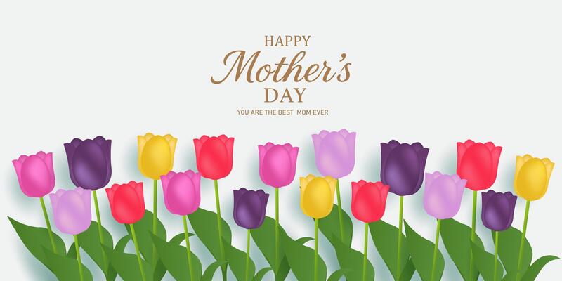 happy mothers day background with colorful tulips flowers