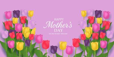 happy mothers day background with colorful tulips and copy space for text vector