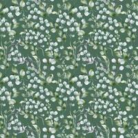 Eucalyptus branch, holly leaves and curly vines in pastel watercolor isolated. Delicate foliage seamless pattern in sage green hand drawn for design textile. wrapping paper. Green flora background vector