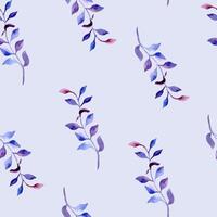 Blue curvy branches with leaves watercolor seamless pattern isolated. Purple pink liana on repeating background. Abstract colorful twigs hand drawn. Botanical pattern for design textile, package vector