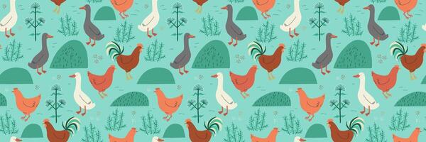 Seamless bird pattern with colorful birds on a light blue background. Whimsical and cheerful design ideal for textile prints, wallpaper, and spring-themed decorations vector