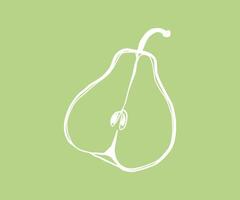 Line art illustration of a pear fruit on a green background. Simple and minimalistic design ideal for food-related graphics, healthy eating concepts, or organic product branding vector