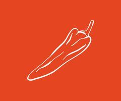 Simple line drawing of a chili pepper on a bold red background. Ideal for food-related visuals, ethnic cuisine materials, or promotional graphics for spicy products vector