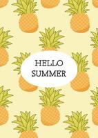 Seamless tropical pineapple pattern with summer greeting in center vector