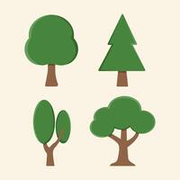 Tree green icon collection. Wood with leaf in flat style. Nature graphic element vector