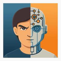 Artificial intelligence illustrations. Man and robot, digital technology concept for banner vector