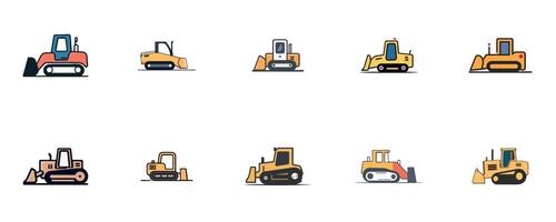 Set of Heavy Construction Bulldozers vector