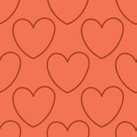 Minimal seamless heart pattern on coral orange background vector