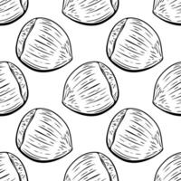 Seamless black and white hazelnut pattern in line drawing vector