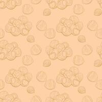 Beige hazelnut seamless pattern in vintage hand-drawn linear style vector