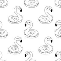 Black and white seamless pattern of flamingo float for beach and pool party vector