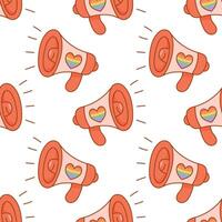 Seamless megaphone pattern with rainbow heart symbols vector