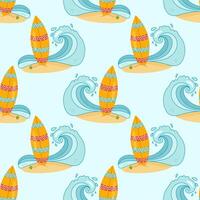 Surfboard and wave seamless pattern for summer themes vector