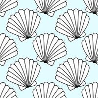 Black and white seamless pattern of seashells for summer beach coloring pages vector