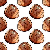 Seamless pattern of hazelnuts in style vector