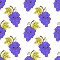 Seamless kawaii grape pattern with cute smiling faces vector